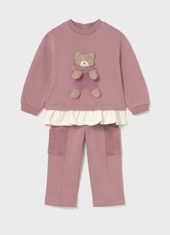 Mayoral Bear Top With Ruffle & Joggers Set Style 2843 - Orchid